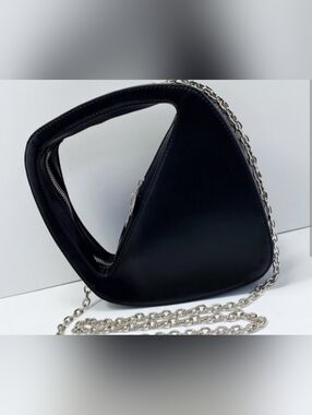 Black Women’s Triangle Shoulder Bag with Silver Chain